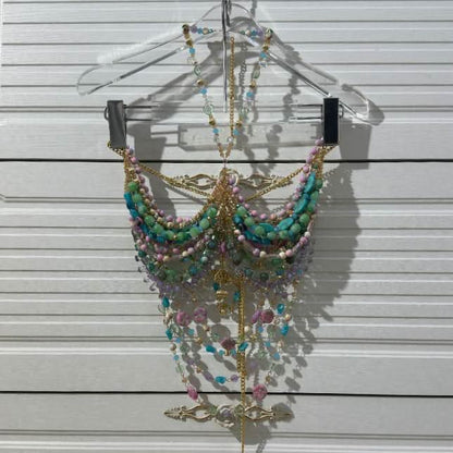 Halter beaded metal chain hollow out cut out top