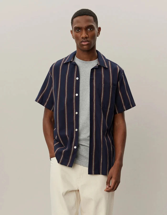 Les Deux - Lawson Stripes Shirt - Dark navy/Light Camel-Chemise-LDM401057