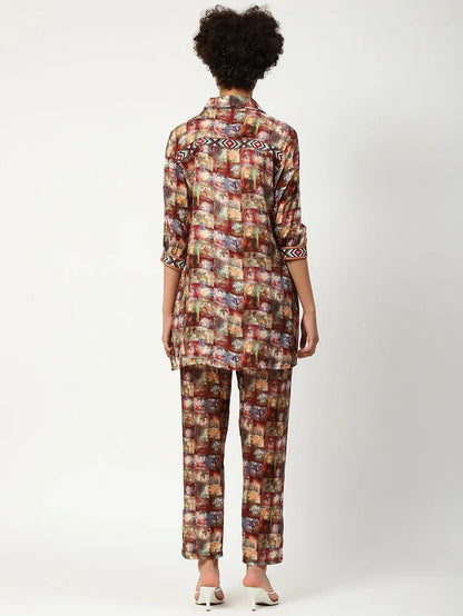 Muslin Printed Cord Set With Work Details Multicoloured