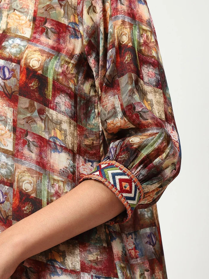 Muslin Printed Cord Set With Work Details Multicoloured