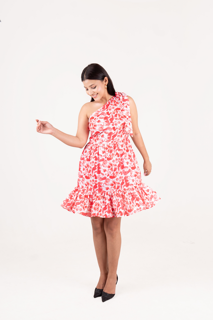 Off Shoulder Printed Mini Dress