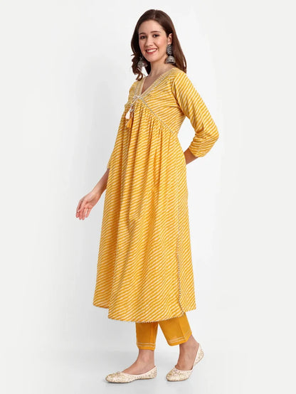 Printed Alia Cut Cotton Kurti Set