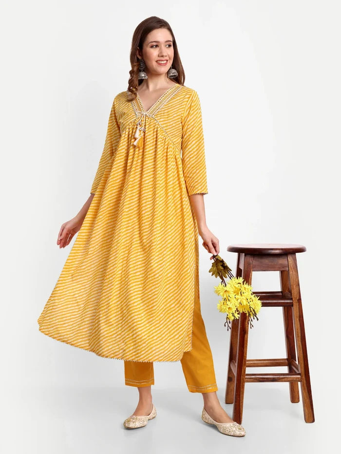 Printed Alia Cut Cotton Kurti Set