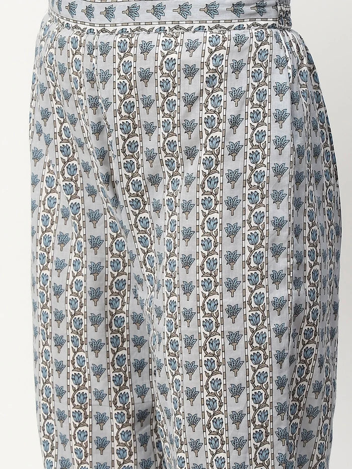 Printed Anarkali Set with Sequins, Dupatta & Pant
