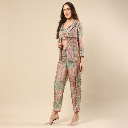 Printed Cotton Silk Co-ord Set with Jacket