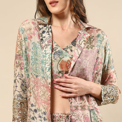 Printed Cotton Silk Co-ord Set with Jacket