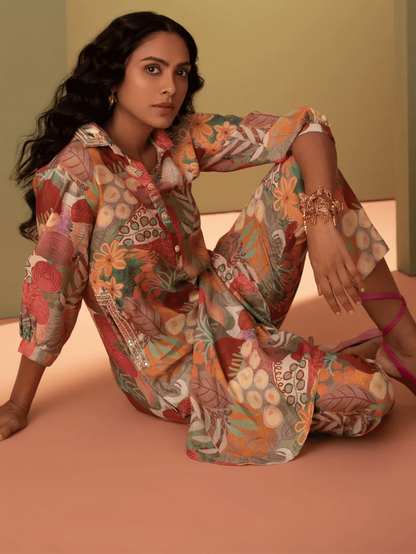 Printed Multi Color Muslin Kurta Set