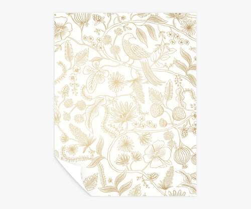 Aviary Peel & Stick Wallpaper Sample - Metallic Gold & Cream