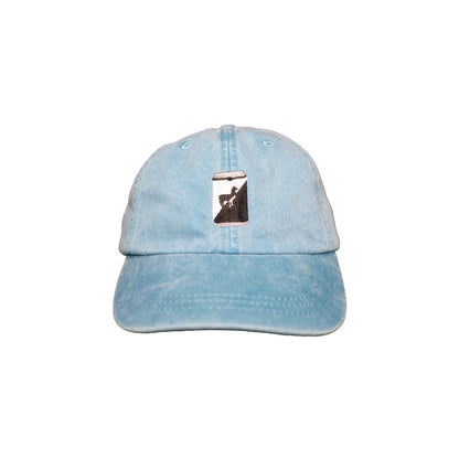 Image of teal dad hat with embroidered Punch can