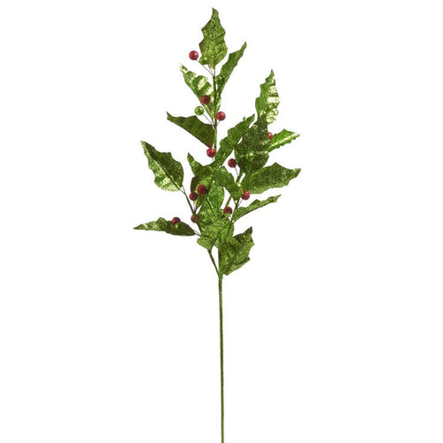 27" Glittered Holly and Ornament Spray