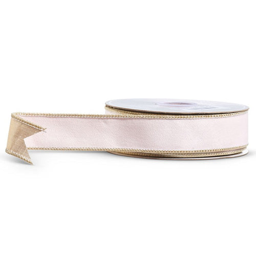 1.5 x 10 Yds Pale Pink Ribbon with Gold Trim