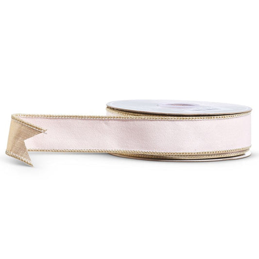1.5 x 10 Yds Pale Pink Ribbon with Gold Trim