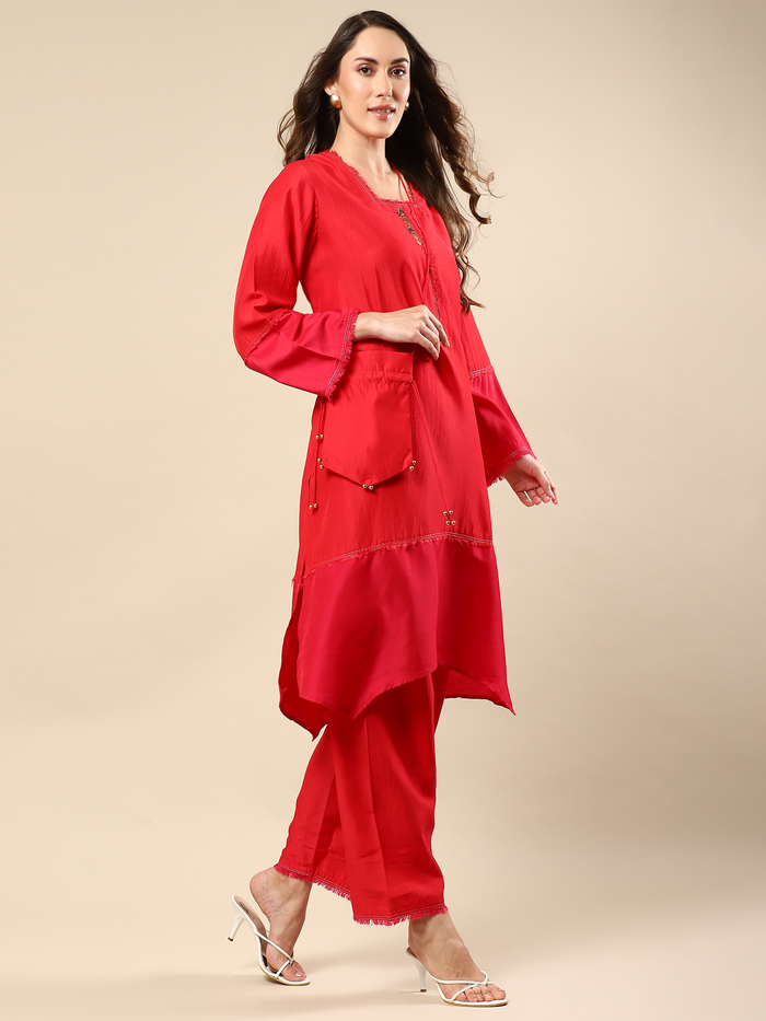 Red Color Potli Kurta Set