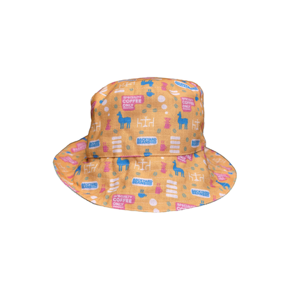 Bucket hat with colorful pattern on a white background
