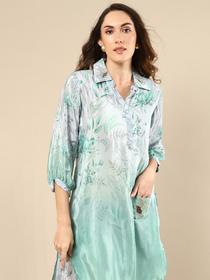 Seafoam Green Color Muslin Kurta Set