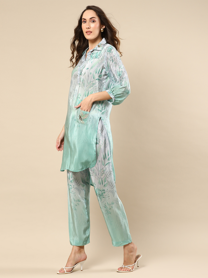 Seafoam Green Color Muslin Kurta Set