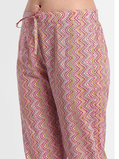 Stylish Printed Kurta Set in Pink Cotton