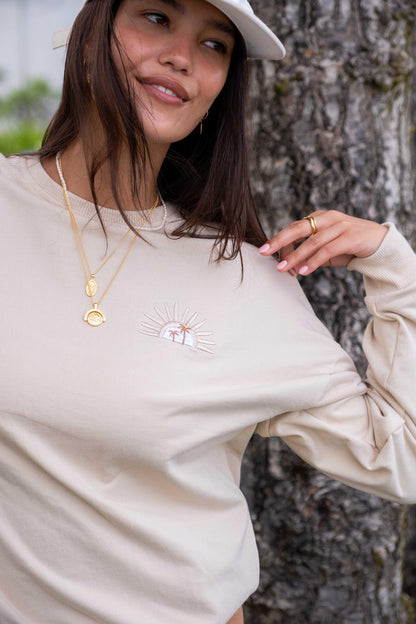 Sunshine Lagi Cotton Jumper with Embroidery Sand Colour