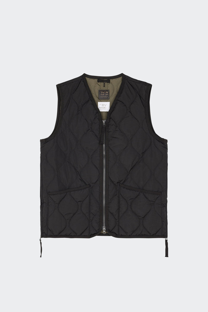 Taion - Unisex Military Zip V Neck Down Vest - Black - Vestes et Manteaux - 001ZML-1