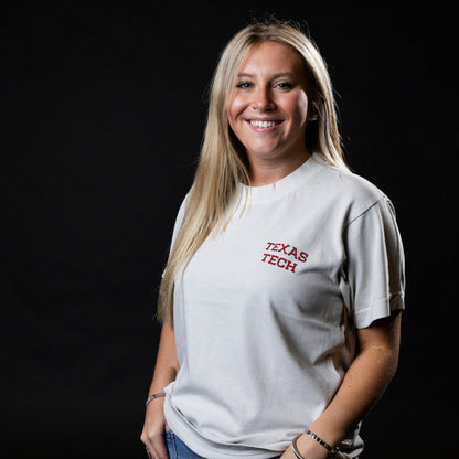 woman wearing Texas Tech Will Rogers shirt