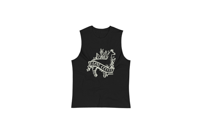 Image of I Love Coffee black muscle tank.