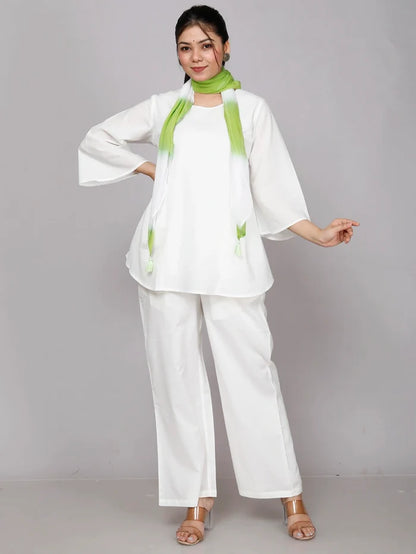 White Cotton Co-ord Set with Scarf