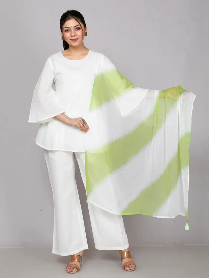 White Cotton Co-ord Set with Scarf