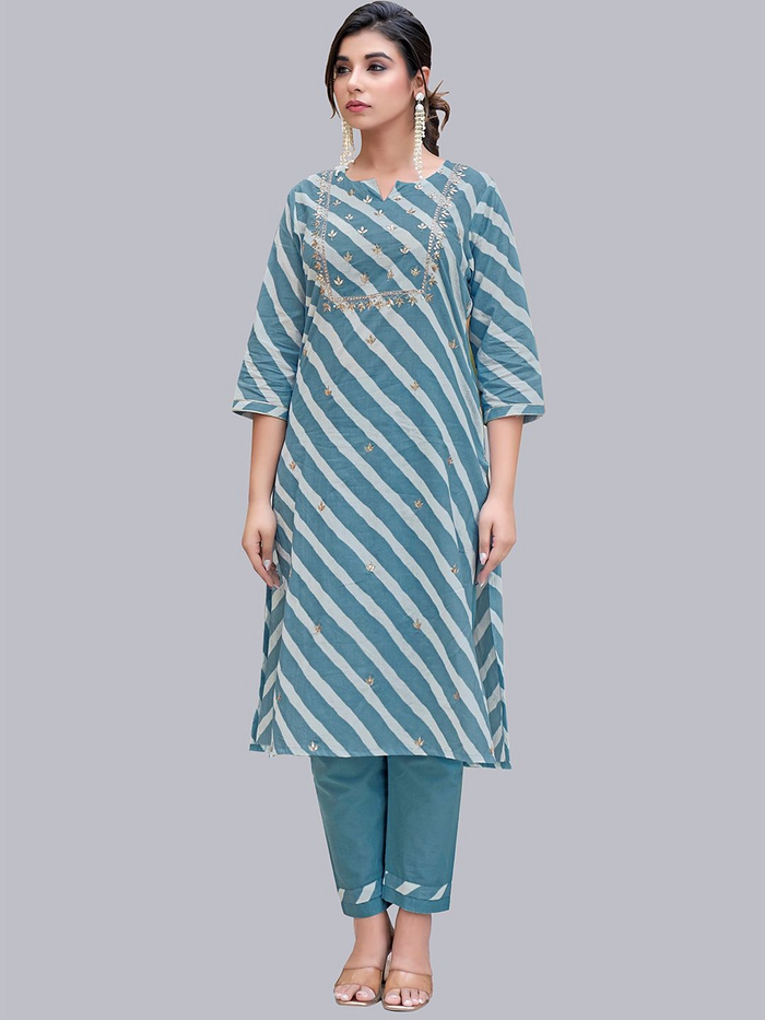 Women Ethnic Motifs Embroidered Mirror Work Kurta with Trousers