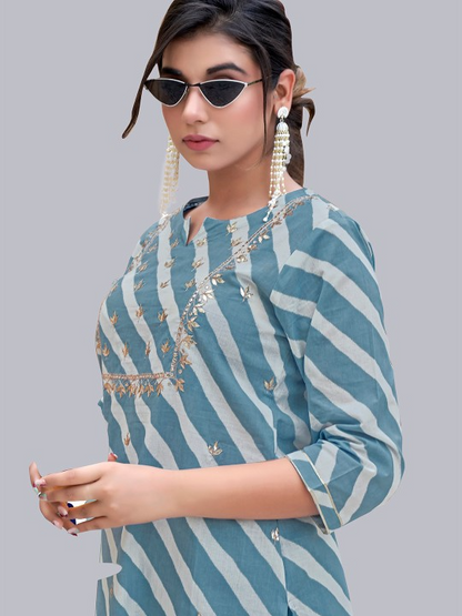 Women Ethnic Motifs Embroidered Mirror Work Kurta with Trousers