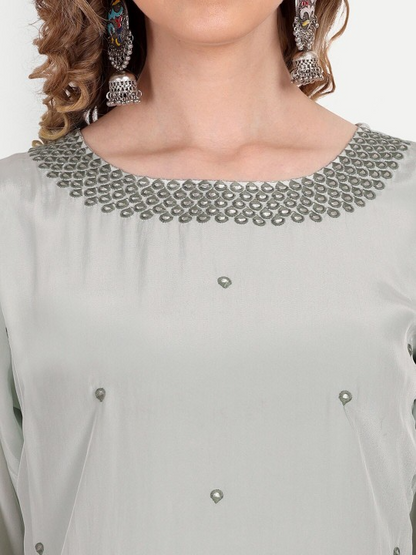 Women Ethnic Motifs Embroidered Mirror Work Kurta with Trousers