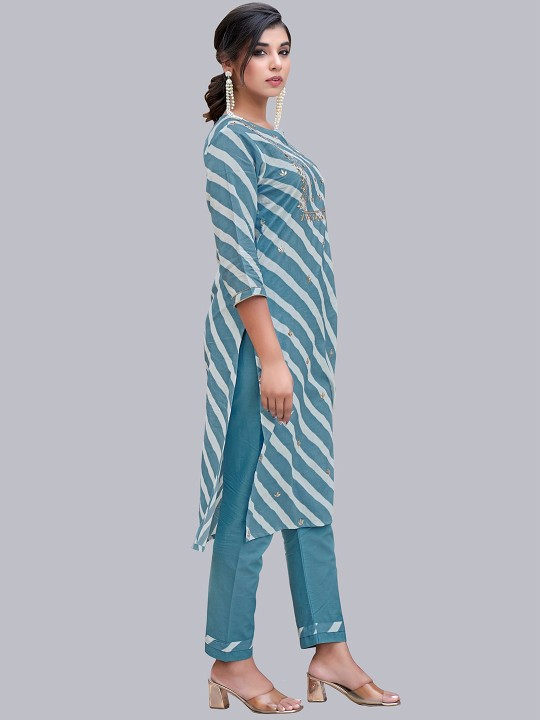 Women Ethnic Motifs Embroidered Mirror Work Kurta with Trousers