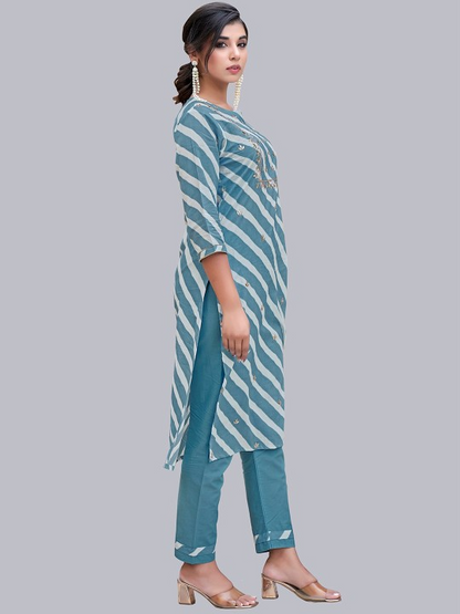 Women Ethnic Motifs Embroidered Mirror Work Kurta with Trousers
